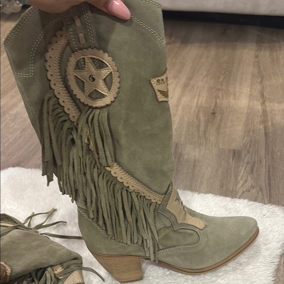 Tan Heeled Fringe Boots with Chunky Heel El Vaquero - Picture 4 of 7